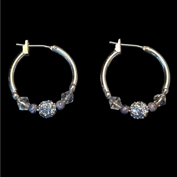 Vintage Art Deco Style Silver Tone Glass Beads Hoops Pierced Earrings - Picture 4 of 6